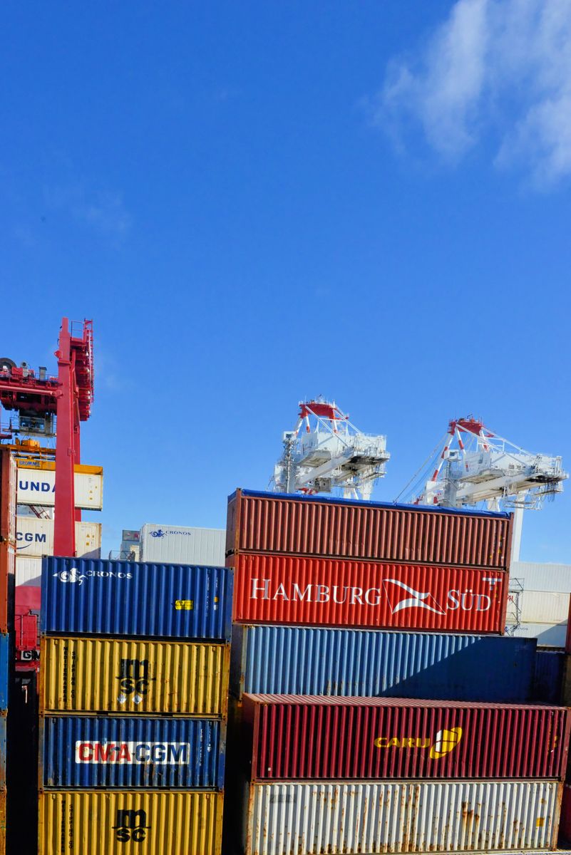 Shipping containers at a commercial port